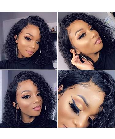 ESIWONHAIR 10 Inch Short Deep Wave Bob Lace Front Wig - Brazilian Human Hair, Pre Plucked with Baby Hair - Natural Color - Buy Online on GoSupps.com
