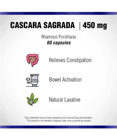 60 Cascara Sagrada Capsules 450mg by Natural Systems - Vegan, Non-GMO, Non-Gluten - Herbal Constipation Relief and Laxative Support - Buy Online on GoSupps.com