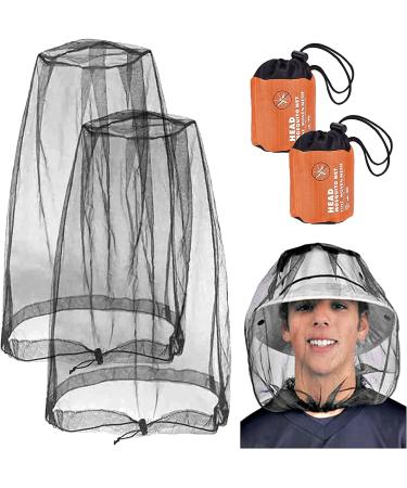 Grantop 2 Pieces Mosquito Head Net Nylon Face Net Mesh Mesh Bug Net for Outdoor Hiking Camping Climbing Fishing and Walking Dark Black