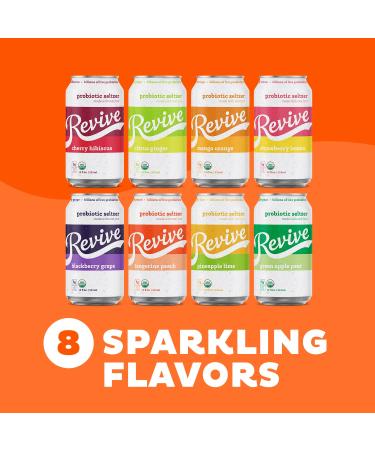 Revive Organic Sparkling Probiotic Seltzer Classic Variety 12-Pack | Low-Calorie, Billions Live Probiotics, Vegan, Gluten-Free - Supports Gut Health & Immune System - Buy Online on GoSupps.com