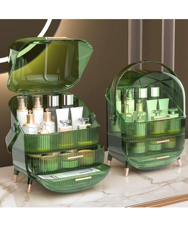 Galat e Retro Series 180 Rotatable Wearable Makeup Organizer | Dust-Tight Cosmetic Storage Box with 2 Drawers & Handle - Retro Green - Buy Online on GoSupps.com