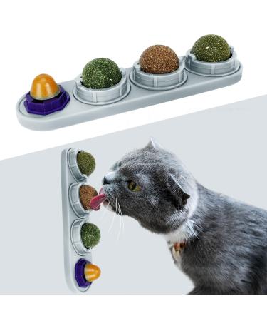 TOHDNC Catnip Ball for Cats Wall 4 Pack Catnip Toys Edible Kitty Toys Extra Cat Energy Ball for Cats Lick Healthy Kitten Teeth Cleaning Dental Chew Toys Grey
