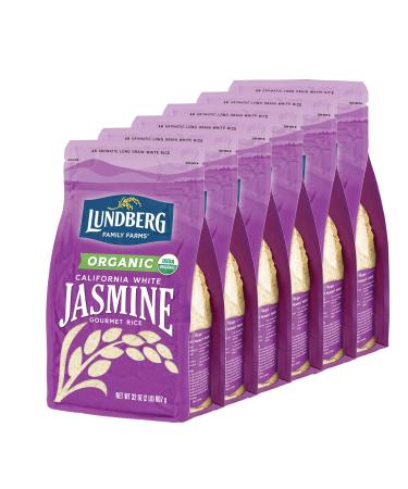 Lundberg Family Farms - Organic California White Jasmine Rice, Floral Scent, Buttery Flavor, Clings When Cooked, Bulk Rice, Gluten-Free, Non-GMO, USDA Certified Organic, Vegan, Kosher (32 oz, 6-Pack)