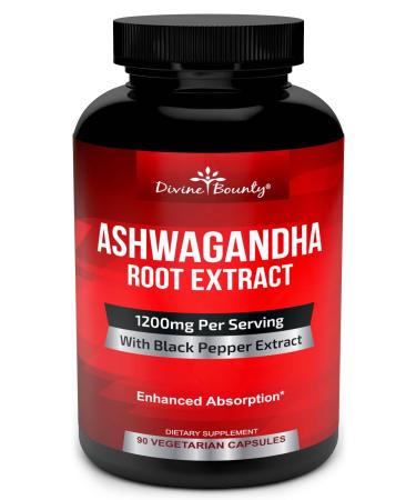 Divine Bounty Organic Ashwagandha Capsules - 1200mg Ashwagandha Powder with Black Pepper for Enhanced Absorption - Ashwaganda Supplement for Calmness & Mood Support - 90 Veggie Capsules