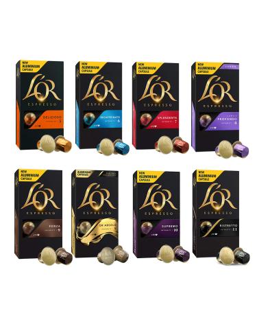 L'OR Espresso Café Variety Bundle - Nespresso(R) Compatible Aluminum Coffee Capsules - 8 Packs of 10 Capsules (80 Beverages)