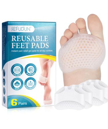 Metatarsal Pads 6 Pairs Foot Gel Pads for Women & Men Soft Gel Foot Pads Metatarsal Pads Ball of Foot Cushions for Foot Pain Relief and Long Standing