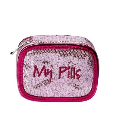 Miamica Zippered My Pills Pill Case with 8-Day Removable Plastic Medicine Organizer Pink Glitter 3.5 L x 2.75 W x 1.25 H Keep Your Vitamins and Pills Organized Compact and Sleek Pill Box