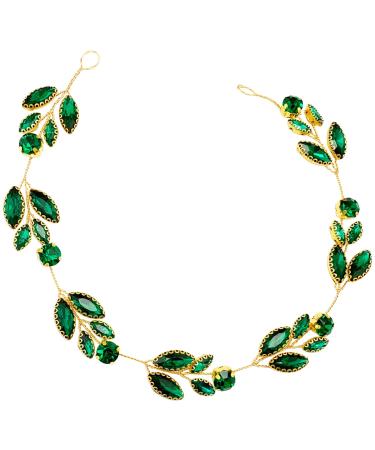 BETITETO Green Bridal Hair Vine Wedding Rhinestone Crystal Headband Headpieces Accessories for Women and Girls