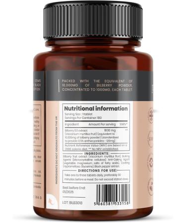 Bilberry Extract 10,000mg x 360 Tablets (2 Bottles) - High Anthocyanidin Content with Black Pepper Extract for Enhanced Absorption - Buy Online on GoSupps.com