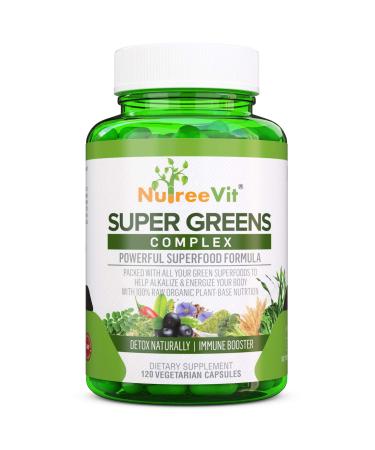 NutreeVit SuperGreens - Spirulina Chlorella Wheatgrass + More - Nutrient-Packed Green Blend 60 Count (Pack of 1)