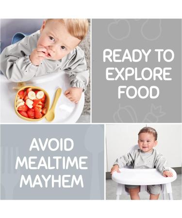Baby Nom Waterproof Weaning Bib with Sleeves - Ideal for Baby Led Weaning | Grey Toddler Apron Bib for Mess-Free Feeding | 6-12 Months - Buy Online on GoSupps.com