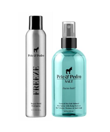 Pete & Pedro FREEZE Super Strong Hold Hair Spray 10 oz. & Natural Sea Salt Spray 8.5 oz. Combo Extreme Hold Volume & Texture for Effortless Styling | High-Performance Hair Products for Men