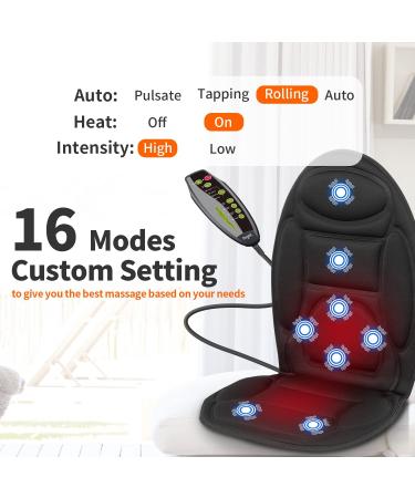 Seat Massager with Heat and Vibrating Nodes - Black Chair Massage Cushion for Back, Shoulder, and Thighs Relief - Buy Online on GoSupps.com