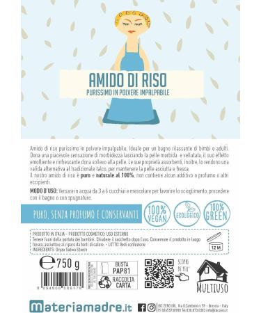 Materiamadre PURISSIMO BUSTA RICE AMIDE 750g - Soothing refreshing and softening bath - Buy Online on GoSupps.com