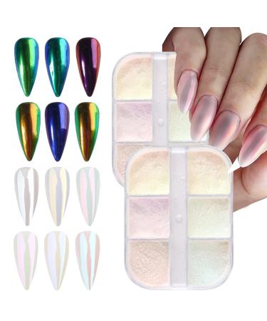 Pearl nails glitter chrome glitter powder 2 boxes nail mirror powder mirror nail powder nail pigment chrome holographic nail powder glitter for nails color18