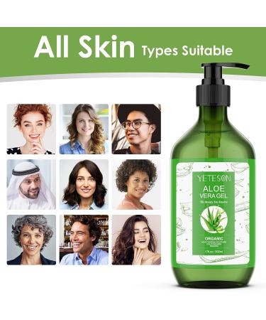 YETESON Aloe Vera Gel After Sun - Natural Organic Skin Care for Hydrating & Soothing Face, Body, Hair & Hands - Sunburn Relief & After Shave Cooling Cream - 17fl oz/ 500ml - Buy Online on GoSupps.com