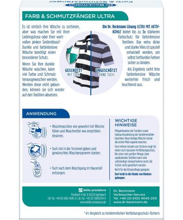 Dr. Beckmann Color & Dirt Catcher Ultra | Long-Lasting Color Protection for Dark Laundry | 12 Pack of 10 Towels - Exceptional Color Brilliance & Activated Carbon - Buy Online on GoSupps.com