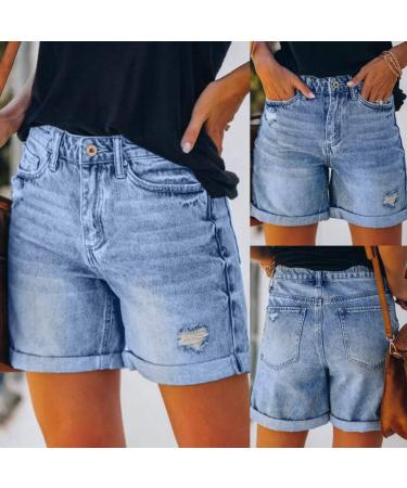 SNGSHJ Women's Denim Shorts | 7 Inseam Mid Rise Ripped Distressed Jeans | Summer Casual Hot Short Jeans - A-1 Blue, XL - Buy Online on GoSupps.com