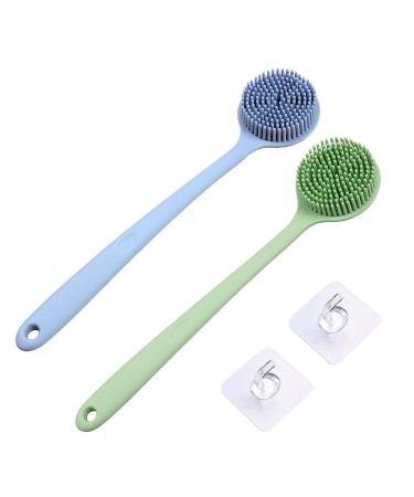 HEDONLEE Silicone Body Scrubber Set(2 Pack 15)- Long Handle Silicone Back Scrubber for Shower Bath with Hooks Light Silicone Body Brush for Skin Massage and Body Exfoliator