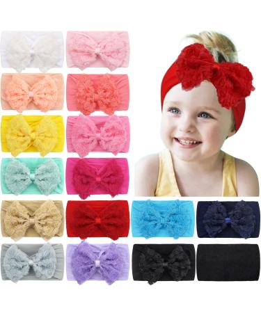 Midodo 15 pieces baby girl baby-ledge newborn soft elastic baby turban stirring band arch knot-knot-lounds wide hair band for baby 15pcs