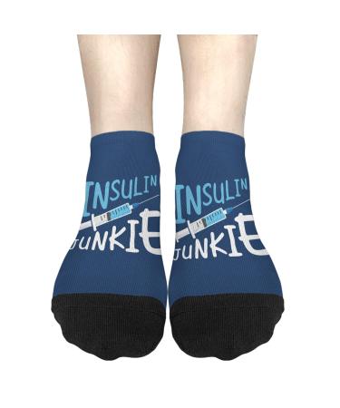UHW Insulin Junkiee Crew Socks for Men Diabetes Awareness Low Cut Socks for Boys Invisible Socks Trendy Sock White One Size Short