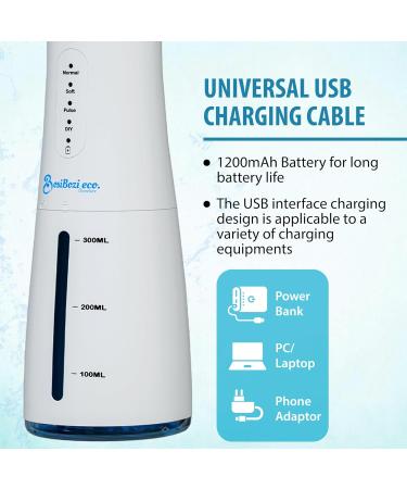 BosiBozi Rechargeable Water Flosser - 4 Modes Portable & Cordless 300ML Tank IPX7 Waterproof USB-C Charging 3 Jet Heads & Tongue Scraper - Dental Care Solutions - Buy Online on GoSupps.com
