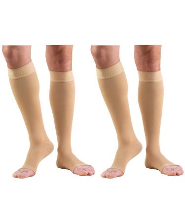 Truform Compression 30-40 Mmhg Knee High Open Toe Dot Top Stockings Beige X-Large 2 Count