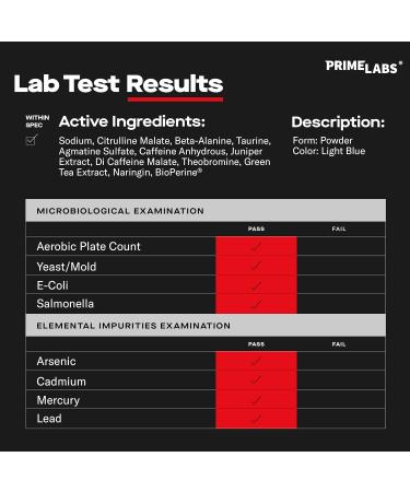Prime Labs Pre Workout Powder for Men - with Citrulline Malate Beta-Alanine and Natural Caffeine - Energy Focus Power - Blue Lemonade Flavor - 30 Servings - Buy Online on GoSupps.com