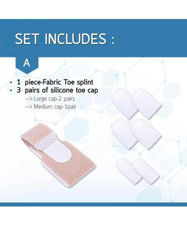 BENNARA Hammer Toe Straightener with Toe Splint & 3 Gel Toe Caps | Relief from Corns, Calluses, Blisters, & Hammer Toes | Silicone Toe Wrap Set - Buy Online on GoSupps.com