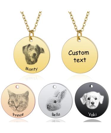 Memediy Personalized dog cat cat pet necklace for women men engraved portrait sketch photo name stainless steel pendant pet memory 2 round slices ros gold