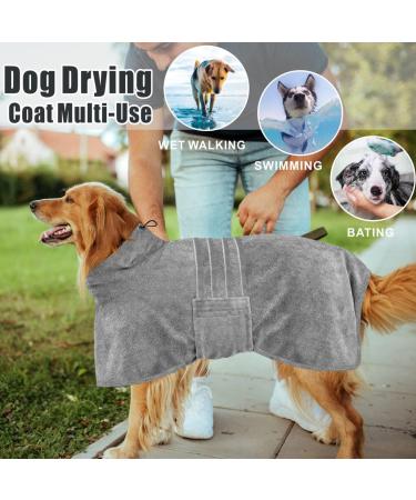 Dolahovy Microfiber Dog Bathrobe Towel | Adjustable Super Absorbent Drying Coat for Small Medium & Large Dogs | Fast-Dry Gray Bathroom Robe - 3XL - Buy Online on GoSupps.com