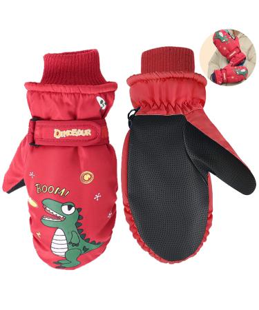 Mecctuck children gloves ski gloves windproof warm gloves waterproof warm winter gloves for 5-10 years of young girls sports gloves for skiing/running/cycling/hiking/snowboard red