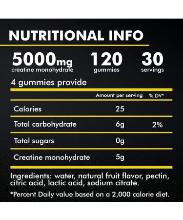 KP Creatine Monohydrate Gummies - Vegan Lemon Flavor for Strength & Energy | 120 Count | 5g Creatine per Serving | Sugar Free - Buy Online on GoSupps.com