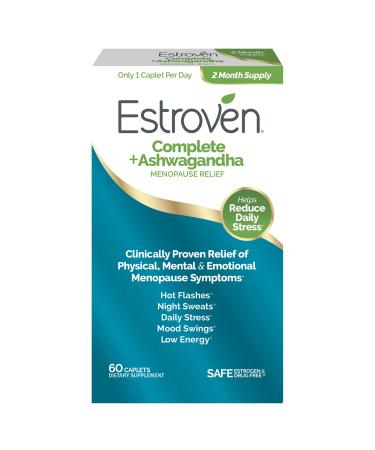Estroven Complete + Ashwagandha Multi-Symptom Menopause Supplement for Women - 60 Ct. - Clinically Proven Ingredients Provide Menopause Relief & Night Sweats + Hot Flash Relief* - Drug-Free & Non-GMO
