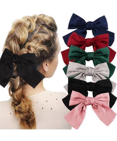 6 Pack Big Hair Bows for Women & Girls - Satin Ribbon Barrettes Hair Clips Set - Buy Online on GoSupps.com