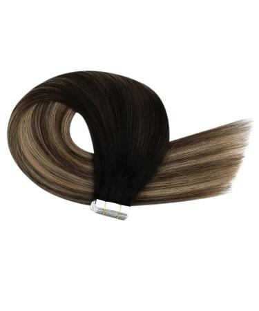 Ugeat 35cm Real Hair Tape Extensions - 20 Pieces Invisible Adhesive - Black to Dark Brown & Caramel Blonde #1B/4/27 - Buy Online on GoSupps.com