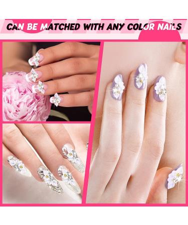 50 Pcs 3D Acrylic Fourth of July Star Nail Charms with Pearl Beads - White Flower Style - Buy Online on GoSupps.com