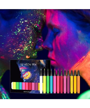 Glow Eye Liner 12 Colors High Pigmented Matte Colored Neon Eye Liners Pen | Waterproof Smudge-Proof Body Face Paint Makeup For Christmas - Buy Online on GoSupps.com