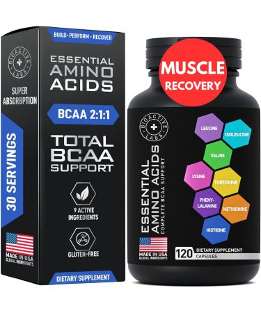 Shop Essential Amino Acids for Muscle Growth - Vegan BCAA Supplement for Men & Women | 120 Capsules - Advanced Workout Power & Recovery - Buy Online on GoSupps.com
