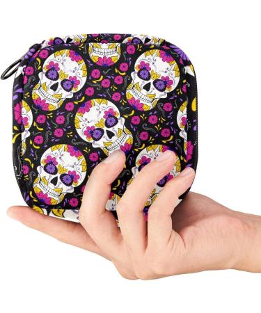 Stylish Menstruation Pad Bag with Zipper - Forale Mexican Sugar Skull Design | Women's Tampon & Napkin Collection Bag - Buy Online on GoSupps.com