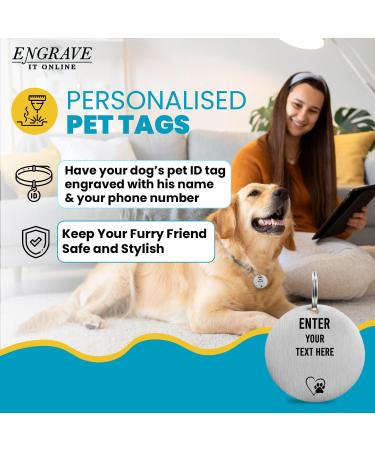 EIO Personalised 21mm Round Stainless Steel Pet Tag - Custom Deep Engraved Dog Collar Tag for Scratch Resistance - Personalize with Your Text - Buy Online on GoSupps.com