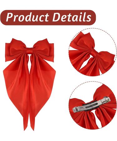 4 Pieces Silky Satin Hair Bows Ribbon Hair Barrettes Clip Big Bow Hair Clips for Women Girls French Barrette Long Tail Hair Accessories Red Dark Green Black White Black + White + Red + Dark green - Buy Online on GoSupps.com