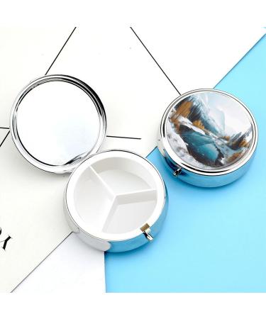 Round Pill Box with Winter Mountains Snow Scene | 3 Compartment Portable Pill Organizer | Decorative Metal Pocket Pill Case - Style 31 - Buy Online on GoSupps.com