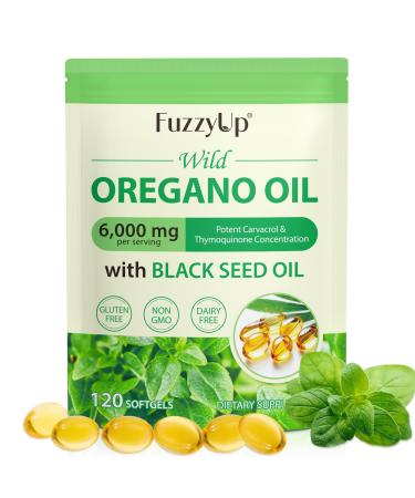 FuzzyUp Oregano Oil 6000mg with Black Seed Oil 200mg 120 Softgels - Maximum Concentration 165mg Carvacrol Organic & Non-GMO Supports Immune & Digestive Health (1)