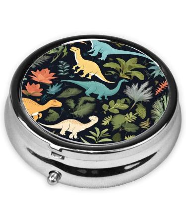 Cute Dinosaur Round Pill Box | 3 Compartment Portable Travel Medicine Organizer | Mini Decorative Pocket Purse - Buy Online on GoSupps.com