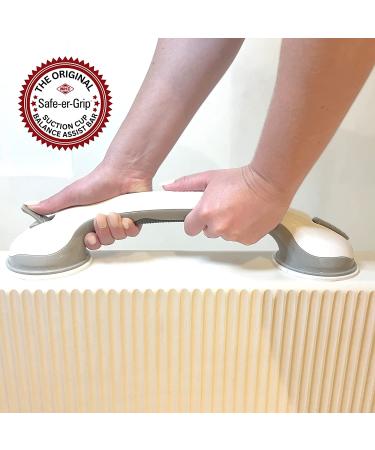 Safe-er-Grip Suction Cup Grab Bar for Bathtubs & Showers - 16 Inch White/Grey | Bathroom Safety Assist Handle - Buy Online on GoSupps.com