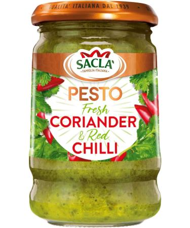 Sacla Italian Pesto Sauce Coriander and Chilli - Perfect with Pasta Noodles Beef and Salmon - Made with Fresh Coriander Leaves Pine Nuts Cheese and Chilli 190g (Pack of 6) Coriander & Chilli 190g (Pack of 6) - Buy Online on GoSupps.com