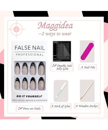 French False Nails: Medium Length Acrylic White Tip Almond Nails - 24pc with Glue - Elegant Black Pearl Press on Nails - Buy Online on GoSupps.com