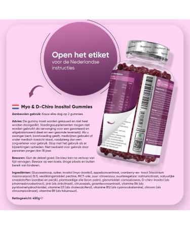 Myoinositol & DChiroinositol gummies 205 mg With cranberry folic acid zinc and vitamin B12 90 gummies for 1+ month Suitable for vegetarians and vegans Van WeighWorld - Buy Online on GoSupps.com