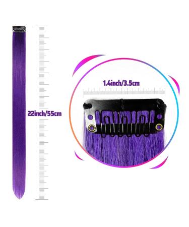 Colored Hair Extensions Clip In | 22 Inch Purple Highlights for Girls & Women | 10 PCS Colorful Straight Hair Accessories - Buy Online on GoSupps.com
